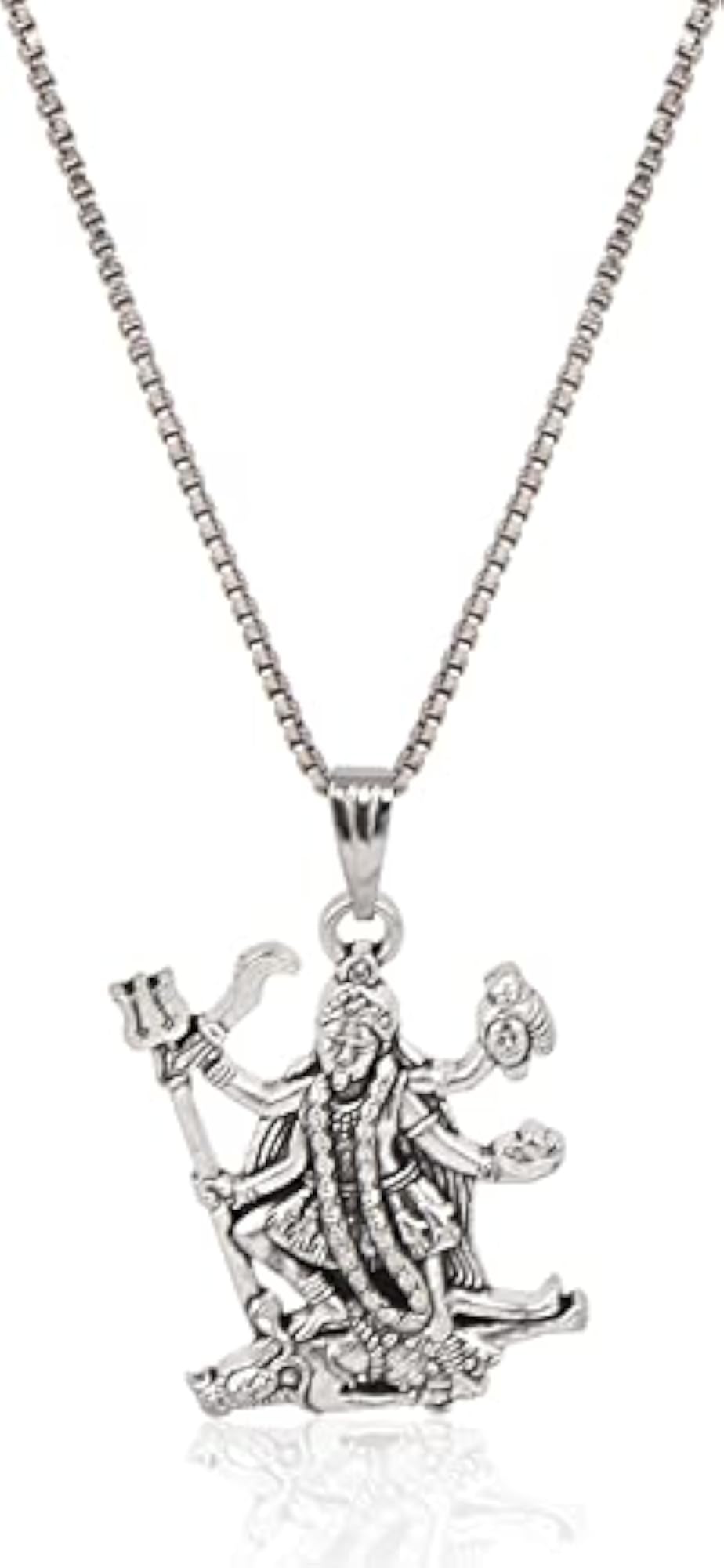 Oxidised Silver Plated Maa Kali Pendant with Box Chain