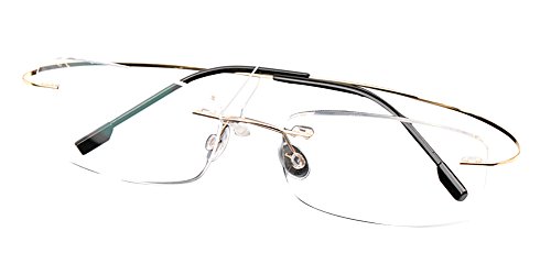 SOOLALA High End Lightweight Titanium Stainless Steel Rimless Reading Glasses, Gold, 1.75x