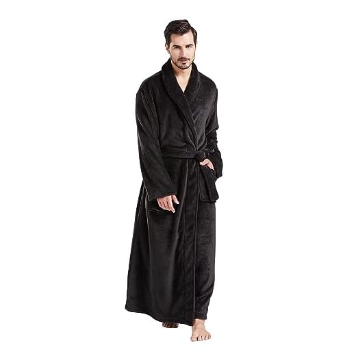 FashGudim Masculino Roupões Grandes e Altos, Comprimento Total, Lã de Pelúcia, Roupão Longo para Homens, Roupão de Banho com Gola Xale, Roupões de Casa de Inverno Quente (Preto, Xxl)