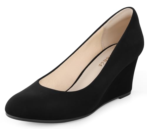 Ankis Closed Toe Wedges for Women, Black Nude Gold Silver Wedges Heels for Women Comfortable Medium Heel Wedges Work Pumps Shoes for Dressy Spring Fall - 2.5Inch