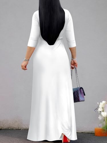 Image of PinkPatty Plus Size Maxi Dresses for Women Casual Flowy Long Dress 3 /4 Sleeve V Neck Wrap Dress with Belt