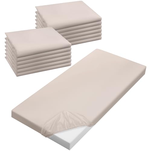 Image of VitalCozy 12 Pcs Daycare Cot Sheets for Sleeping Bulk 48 x 24 Inch Standard Size Preschool Soft Breathable Nap Rest Mat Crib Sheet for Kids Baby Boys Girls (Beige)