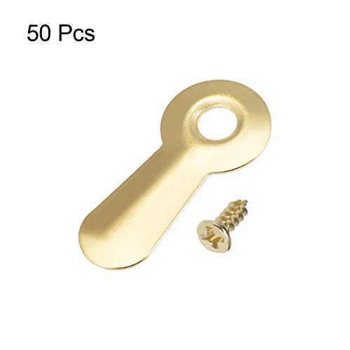 Image of uxcell Frame Turn Button, 3 /4 inch Metal Ridged with Screws for Hanging Pictures, Photos, Drawings and Posters, 50 Pcs (Golden)