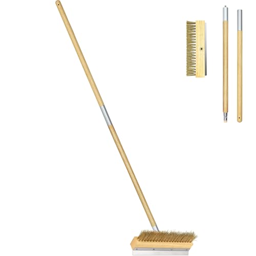 SHANGPEIXUAN Pizza Oven Brush 41-Inch Long Wood Handle Brass Bristles with Steel Scraper Outdoor Pizza Oven Accessories