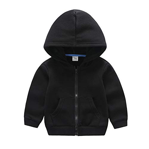 DCUTERQ Unisexe Garçons Filles Hiver Chaud Coton Zip Up Sweats À Capuche Enfant en Bas Âge Enfants Classique Solide Fleeced doublé à Capuche Outwear Noir 5 Ans Cover