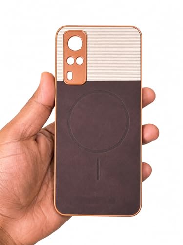 Image of Bintage Mac Safe Design Hard Slim Back Case | Soft Border Camera Protect | Dual PU Leather Finish Back Cover Compatible for Vivo Y51 2020 - White & Cherry Brown