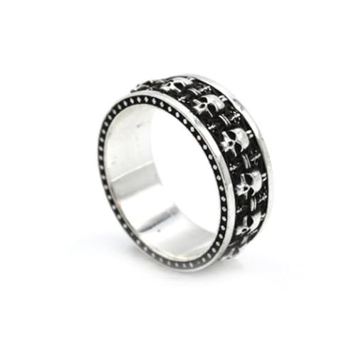 Mens Thai Silver Skull Fidget Adjustable Rings For Men Women,Retro Silver Skeleton Vintage Skull Head Carved Biker Open Band Anxiety Ring For Men,Man Punk Motorcycle Knuckle Ring Jewelry, Adjustable