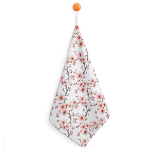 Nevjipu Serviette décorative pour salle de bain – Imprimé fleurs de pêcher rose, doux, absorbant, petites serviettes de bain pour cuisine, ferme, hôtel,...