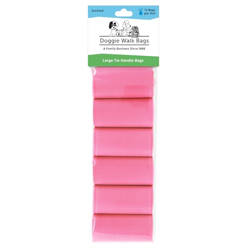 Image of Large Dog Waste Bags on a Roll with Easy Tie Handles, Extra Thick and Strong Dog Poop Bags, 288 Count, Scented, Pink