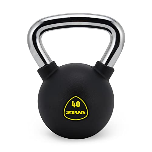 ZIVA Premium Virgin Rubber Solid Cast Steel Kettlebell Weight - Odorless Design, Ergonomic Comfort Grip - Core and Strength Training Exercise Workout - 40 lbs.