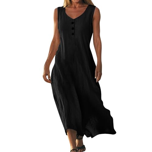 VgguDoe Strandkleid Damen Luftig Lang,Sommerkleid Damen Lang,V-Ausschnitt Kleid Ärmellos,Sommerkleider für Mollige,Umstandskleid...