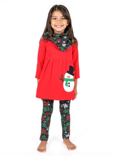 Image of Unique Baby Girls Kids Toddler 3pc Outfit Set Long Sleeve Lightweight Tunic Top Leggings and Scarf