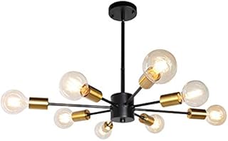 JHLBYL Black and Gold Metal Ceiling Light, 8-Lights Modern Sputnik Chandelier, E27 Industrial Black Pendant Light Fitting for Living Room Dining Room Bedroom