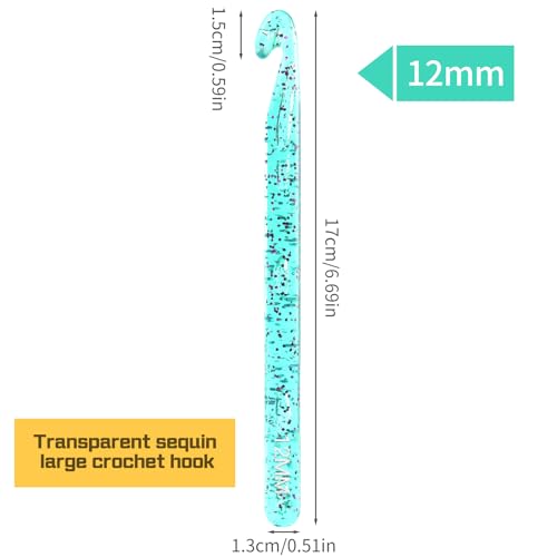 Image of 12 mm Large Crochet Hooks, Ergonomic Handle for Arthritic Hands, Professional Huge Crochet Needles, Colorful Transparent Crochet Hook for Beginners and Crocheting Yarn(12 mm)