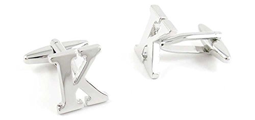 Mancuernillas para hombre con letra K plateadas y blancas miniatura 1