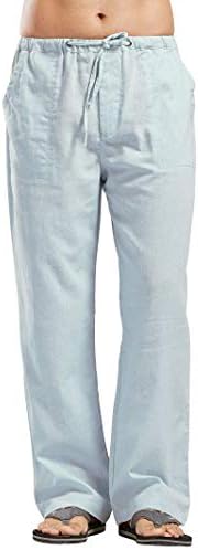 Men's Casual Relaxed Fit Linen Cotton Mid Waisted Drawstring Solid Loose Harem Beach Pants