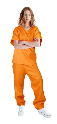 VZQI Prisoner Costume Women Inmate Costume Short Sleeve Tops and Pant Set Jail Halloween Orange Prison Jumpsuit 2XL