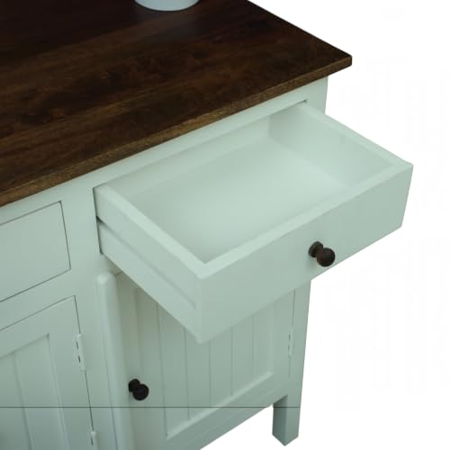 Image of Solid Wood Madrid Sideboard with 3 Drawers| Sideboard Cabinet (M) | Finish Premium Pearl White
