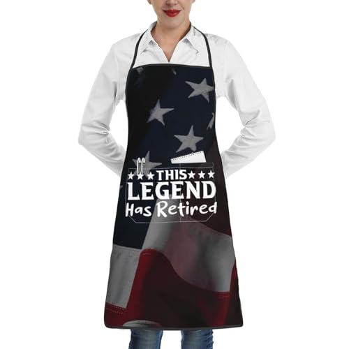 nopicsn This Legend Has Retired Retirement Apron for cooking with Pockets Women Men Kitchen Chef Funny Aprons