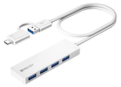 BYEASY USB Hub, USB 3.1 C to USB 3.0 Hub with 4 Ports and 2ft Extended Cable, Ultra Slim Portable USB Splitter for MacBook, Mac Pro/Mini, iMac, Ps4, PS5, Surface Pro, Flash Drive, Samsung(White)