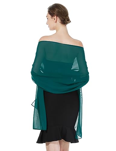 Image of BEAUTELICATE Chiffon Shawl and Wraps Lightweight Scarfs Stole Silk Feeling Sheer Cover Up For Women Summer Wedding Bridesmaids Evening(Widen - Teal Green)