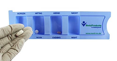 Medi-Inn Medikamentendispenser mit 4 Fächern, blau Standard, 10 Stück, Tablettenbox für einen Tag, Pillenbox, Tagesdispenser