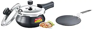 Prestige Deluxe Duo Plus Aluminum Outer Lid Pressure Cooker, 1.5 Litres, Black&Prestige Omega Deluxe Aluminium Granite Fry Pan, 20cm (Omelette Pan), Black&Prestige Aluminium Cookware, 26.5 cm, Black