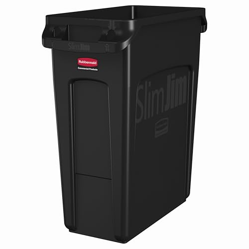 Rubbermaid Commercial Products Slim Jim Trash Can 60 L Noir – Poubelle Rectangulaire à Canaux De Ventilation, Profil Étroit | Pur la Cuisine, le Brureau...