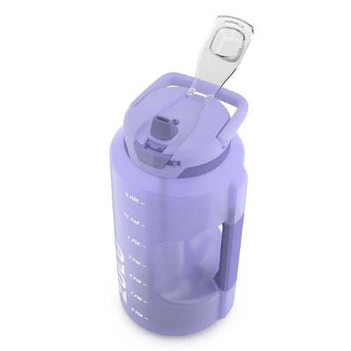 Image of ZULU Goals 128oz Half Gallon Plastic Water Bottle with Straw and Time Marker | Large Reusable Jug with Handle and Leak Proof Lid for All Day Hydration, Gym and Outdoors, Gift Ready, Violet