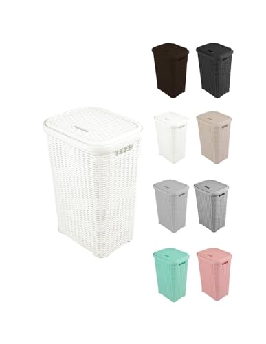 JARDIN202 - Cesto para la Colada 38L de Plástico con Asas - Cubo Ropa Sucia con Tapa 49 x 39 x 30 cm | 38 Litros (Blanco)