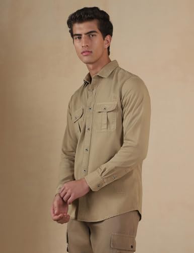 Image of FYLTR Men's Full Sleeve Overdyed Solid Shirt - Regular Fit | Full Sleeve | Double Pockets | Travel Shirts for Men | Casual Shirts for Men
