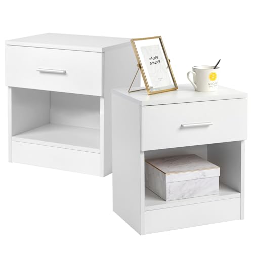TactFire Table de Chevet Lot de 2, Table de Nuit, Commode Chambre avec 1 Tiroir, Convient pour...