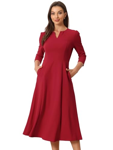 Image of Allegra K Womens 3 /4 Sleeve A-Line Business Work Formal Midi Dress