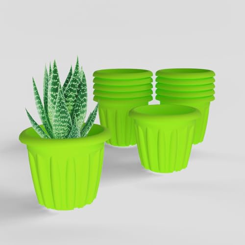 Image of YUCCABE ITALIA SHERA Floot 6 Inch Plastic Flower Pot 12 Piece Set of Round Shape Planter for Home Garden Seedling Planter for pots (Green)