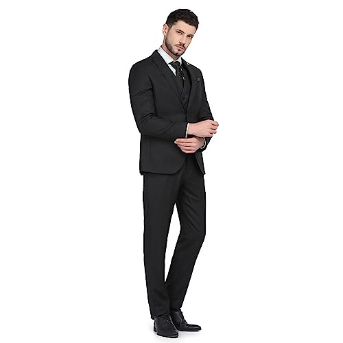 Image of Blackberrys Men Wool-Blend Textured Slim Fit Navy Suit