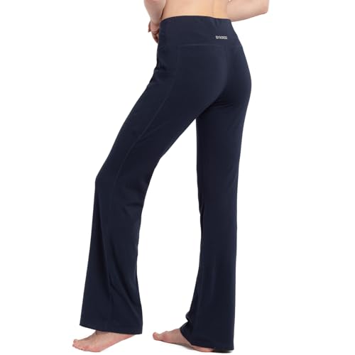 SYKROO Flared Yoga Pants for Women with Pocket - Wide Leg Yoga Leggings High Waisted, Cotton Causual Work Trousers Navy Blue XL