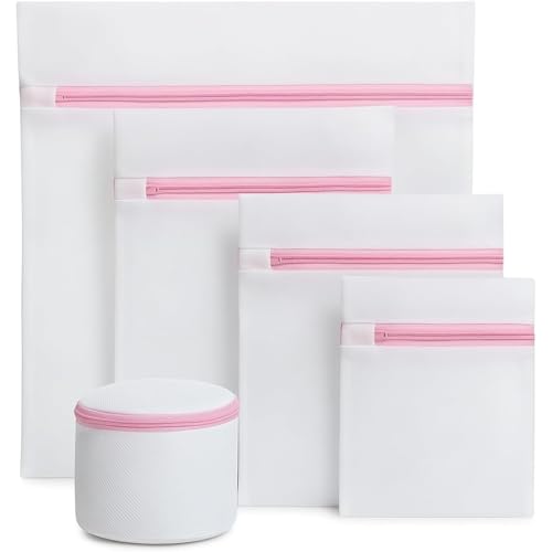 Kit 5 Sacos de Lavar Roupas Delicadas Máquina de Lavar Roupa Cinco Tamanhos Diferentes com Cestinho Proteção para Lingeries Peças Finas Fechamento com Zíper Organizador e Protetor