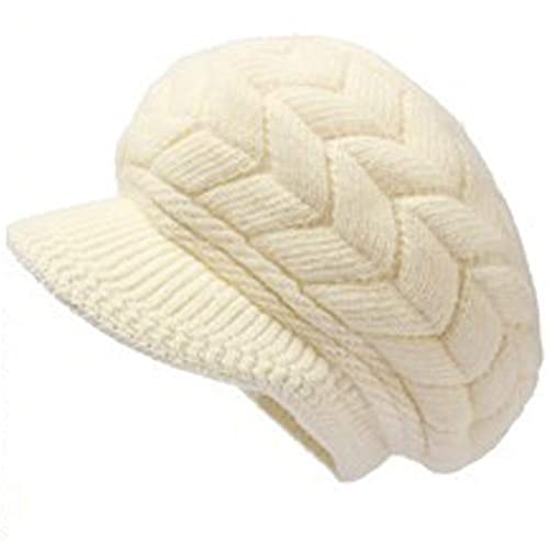 AUSUAYA Gorro de punto de lana con visera, para mujer, con forro polar cálido, DE-W2M, beige, M