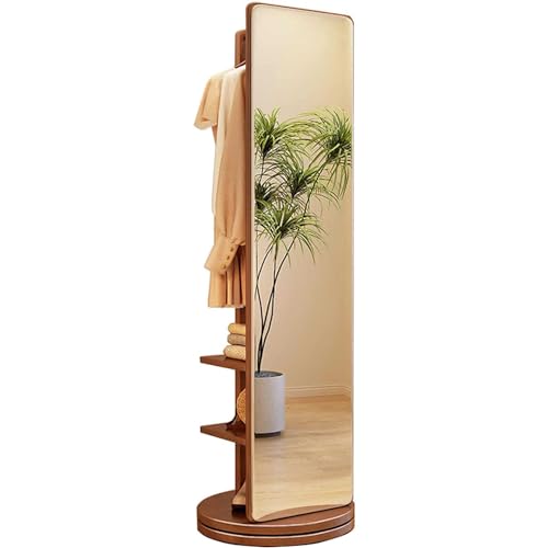 Perchero de madera giratorio de 360° con espejo de longitud completa 2 en 1, espejos de suelo y perchero para sala de estar, dormitorio, guardarropa, muebles modernos para nización y estilo