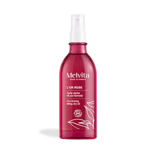 Melvita, Aceite Seco Reafirmante Rose Gold Lift, Reafirma la piel, reduce la celulitis, 99% de origen natural, certificado orgánico, todo tipo de pieles, fabricado en Francia, 100 ml