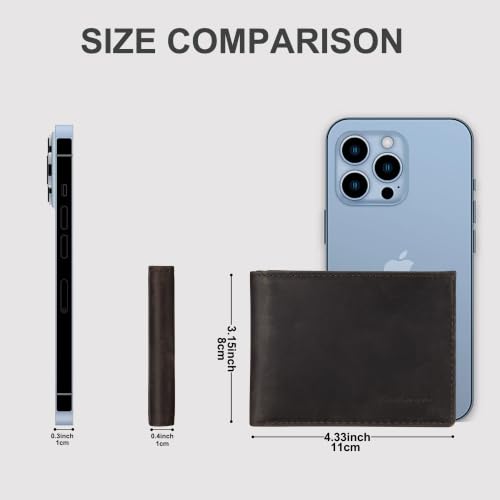 Image of Chelmon Genuine Leather Slim Wallet for Men ID Window with RFID Blocking Front Pocket Bifold Minimalist Mens Bussiness Card Holder Gift for Men, Craze Horse Coffee