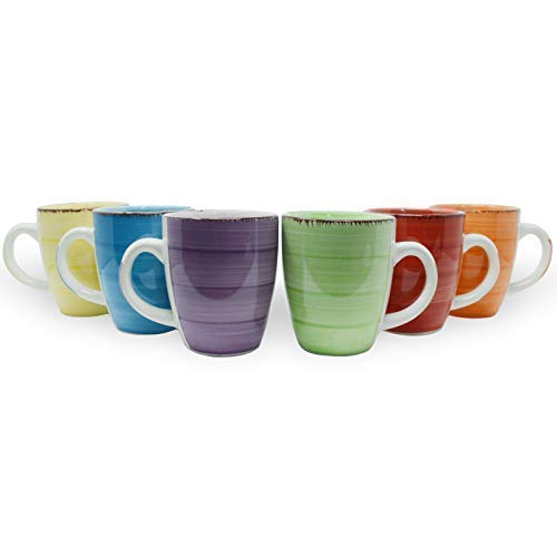 DRULINE 6er Set Kaffeetasse Kaffee Tee Milch Kakao Keramik Becher Tassen Pott Premium Porzellan Uni bunt Modernes Design ca. 350 ml in tollen Farben für Ihr liebstes Heißgetränk für Kaffee, Cappuccino und Latte Macchiato Bunt 45544 Tasse Geschenk für Arbeitskollegen Kollegin - Bürotasse Trinkbecher Becherset Mehrfarbig Kaffeebecher Teetassen Bunte Serie,(Ø x H)ca. 8,5 x 10 cm