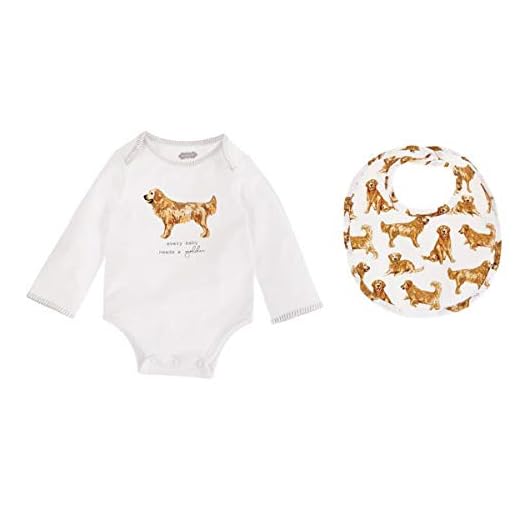 Mud Pie Dog Print Baby Crawler Bib Gift, Golden Retriever, 0-6 Month