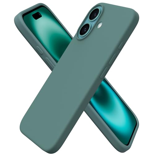 ORNARTO Compatible with iPhone 16 Case 6.1", Slim Liquid Silicone 3 Layers Full Covered Soft Gel Rubber Shockproof Phone Case, Protective Cover with Anti-Scratch Microfiber Lining-Pine Green