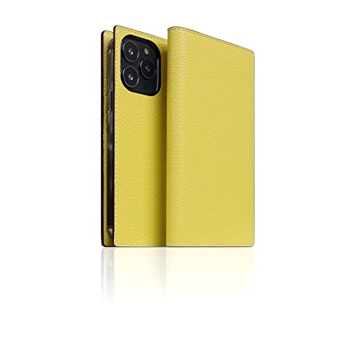 SLG Leather Wallet Case Compatible with iPhone 14 Pro, D8 Neon Full Grain Leather Diary Flip Cover Card Slot Holder with Gift Box, Handmade and Designed for iPhone 14 Pro (Lemon)