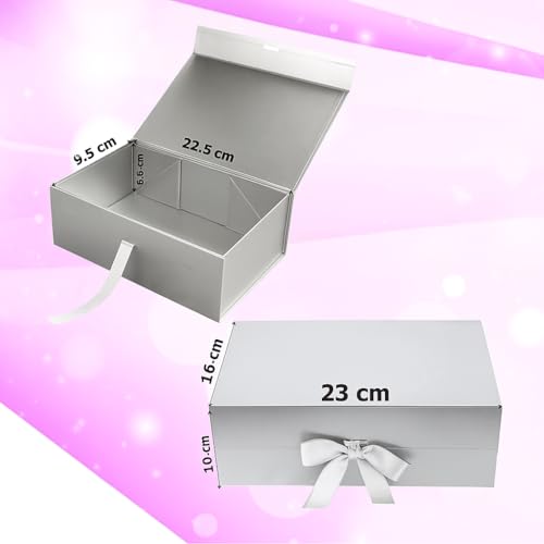 Image of Awestuffs Premium Silver Gift Boxes for Gift Packaging, Reusable Decorative Gift Boxes (23 x 16 x 10 cm) for Hampers, Weddings, Birthdays, Festivals & Corporate Gifts (Pack of 6)
