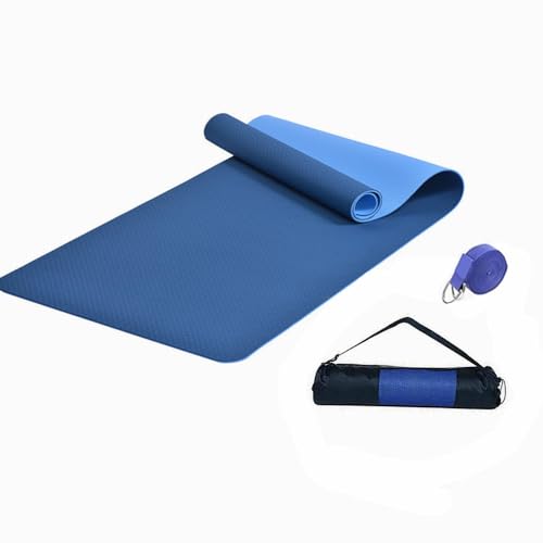 Smallrun Esterilla Yoga Esterilla Pilates Antideslizante 6mm Alfombrilla de Yoga con Línea Corporal, Ecológicos TPE Esterilla Deporte Yoga Mat para Pilates Yoga Fitness 183x61cm (AZUL)