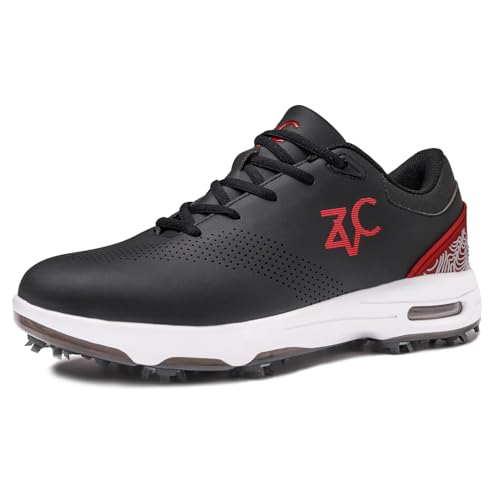 ZVC Golf Shoes Men with Spikes Non-Slip Water-Resistant Lightweight Breathable Professional Spiked Footwear Outdoor