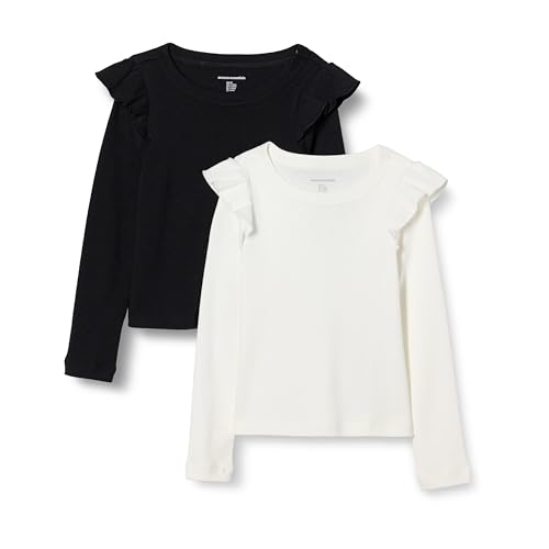 Amazon Essentials Toddler Girls Long Sleeve Ruffle T-Shirt Pack of 2 Black/Ivory 3T