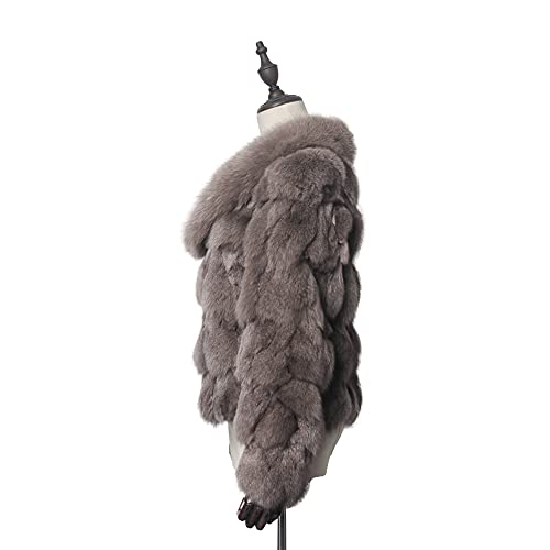 Women's Genuine Fox Fur Coat For Winter Thick Warm Fur Jacket(Khaki, 8) #TOP4